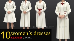 10款MD女性长裙连衣裙ZPRJ打版源文件及FBX格式3D模型