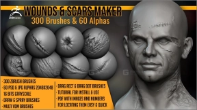 伤口与疤痕制作工具：300款ZBrush笔刷及60款Alpha贴图 - Wounds and Scars Maker 300 ZBrush Brushes And 60 Alphas