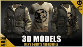 男士工装迷彩连帽外套短袖模型 men's t-shirts and hoodies