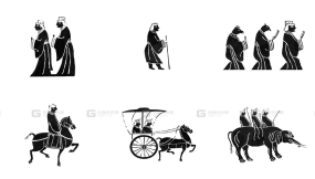 汉代画像砖石拓片矢量高清设计参考