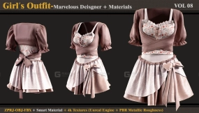 女孩服装08 MD Clo3d 智能材质 4K贴图 OBJ FBX Girl’s Outfit 08 – MD Clo3d + Smart Material + 4K Textures + OBJ + FBX