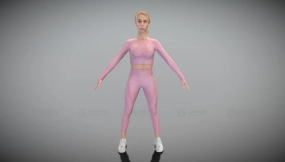粉红色运动服女性A姿势416 Pretty woman in pink tracksuit in A-pose 416