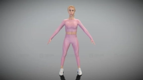 粉红色运动服女性A姿势416 Pretty woman in pink tracksuit in A-pose 416