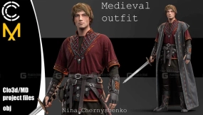 中世纪战士武士衣服套装 Medieval outfit. Marvelous DesignerClo3d project + OBJ