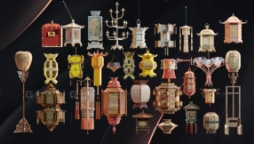 28+中式花灯灯笼复古宫灯吊灯台灯模型