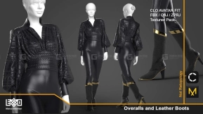 女士演出服舞台装工装皮靴皮衣