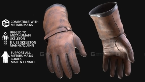 【UE5.3】Metahuman 3D模型工作手套146 - MH与UE5骨架 - 已绑定骨骼  Work gloves for Metahuman 3D model 146 - MH & UE5 Skeletons - Rigged