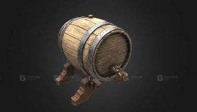 木桶 (游戏就绪资产) Wooden Barrel Keg (game ready asset)