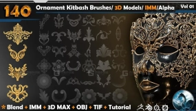 140个装饰欧式花纹浮雕线条笔刷 140 Ornament Kitbash Brushes Vol 01
