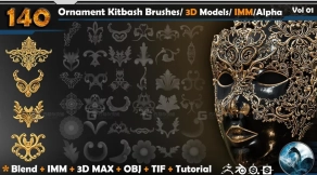 140个装饰欧式花纹浮雕线条笔刷 140 Ornament Kitbash Brushes Vol 01