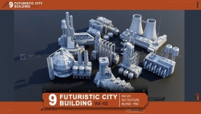 9组未来工厂城市建筑模型 Futuristic City Kitbash Factory Vol 2