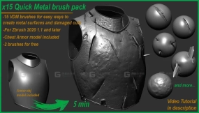 zbrush快速金属表面细节雕刻笔刷 Quick Metal Surface and Cuts Brush