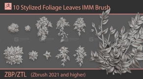 10个卡通风格化树叶植物叶子笔刷+模型