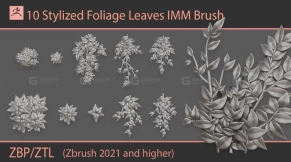 10个卡通风格化树叶植物叶子笔刷+模型
