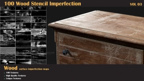 100款写实木材纹理贴图：粗糙木纹、划痕与做旧效果 100 Wood Stencil Imperfection-VOL 03