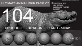 动物鳞片皮肤笔刷 Ultimate 104 Animal Skinpack V2 For ZbrushBlender And Substance Painter