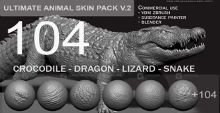动物鳞片皮肤笔刷 Ultimate 104 Animal Skinpack V2 For ZbrushBlender And Substance Painter