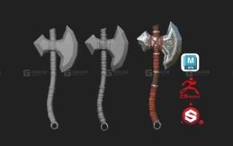 Maya建模：游戏武器斧头模型制作，从模型到SP材质详细讲解案例教学。次世代建模全流程