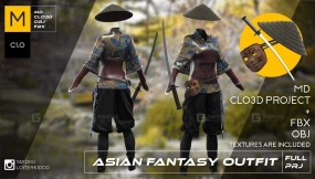 日本武士刺客斗笠草帽衣服裤子刀面具 Asian Fantasy Female Outfit