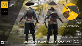 日本武士刺客斗笠草帽衣服裤子刀面具 Asian Fantasy Female Outfit