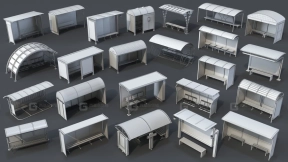 24+公交站亭座椅站台 Bus Stops - 24 pieces