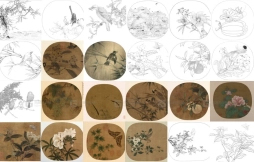 宋代工笔花鸟草虫蔬果团扇白描彩图高清线稿素材