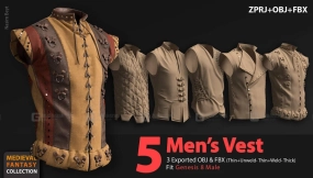 5款中世纪男士背心短袖麻布衣 Medieval Collection 5 Men's Vest Pack (VOL.01). Marvelous DesignerClo3D project file+OBJ,FBX