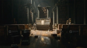 古老图书馆或教堂内部建模场景 古老钢琴 Ancient library or church interior modeling scene ancient piano