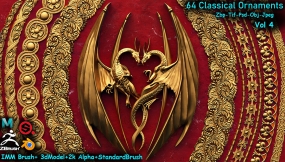 64个古典中世纪装饰龙纹样笔刷 Fred's 64 Ornament IMM + 3dModel Vol 4