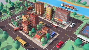 低多边形卡通楼房场景3D模型 CGTrader – Cartoon Low Poly American Dream City Pack 