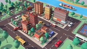 低多边形卡通楼房场景3D模型 CGTrader – Cartoon Low Poly American Dream City Pack 