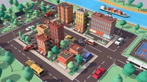 低多边形卡通楼房场景3D模型 CGTrader – Cartoon Low Poly American Dream City Pack 
