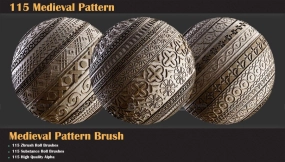 115张中世纪装饰图案花纹Alpha贴图+笔刷 115 Medieval Pattern Brush