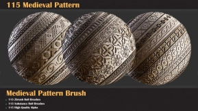 115张中世纪装饰图案花纹Alpha贴图+笔刷 115 Medieval Pattern Brush