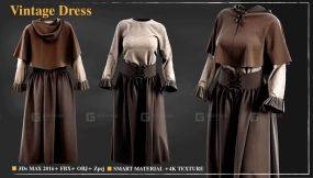 西部复古女性裙子长裙模型 Vintage Dress 005