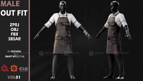 男士围裙裤子工装套装模型 Male Outfit -VOL01  Clo3d(MD) ProJect + Sbsar File &#40;The project is baked&#41; 