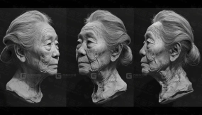 亚洲老人老奶奶面部头部造型参考图片11