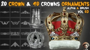 欧式装饰花纹浮雕笔刷 20 Crown Low Poly + 40 Crowns Ornament Brush - VOL 3
