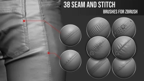 zbrush衣服缝合缝线布料针脚接缝缝纫线笔刷 38 High Quality Seam And Stitch Brushes For Zbrush