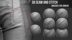 zbrush衣服缝合缝线布料针脚接缝缝纫线笔刷 38 High Quality Seam And Stitch Brushes For Zbrush