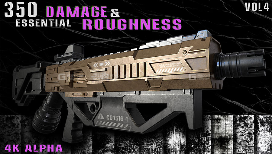 脏污划痕破损mask 350 Essential Damage & Roughness Alpha _材质贴图_资源素材_西基杂货铺