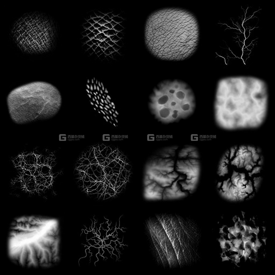 生物皮肤黑白深度图片素材 32 Alpha Brushes for Creatures_00002.jpg