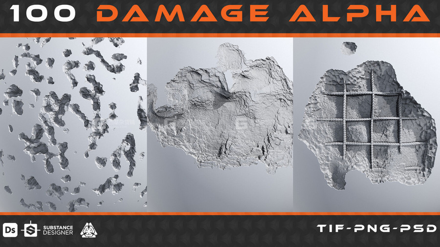100张墙面裂纹贴图素材 Artstation – 100 Damage Alpha Vol.01_00003.jpg