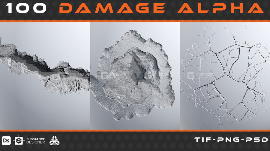 100张墙面裂纹贴图素材 Artstation – 100 Damage Alpha Vol.01_00002.jpg
