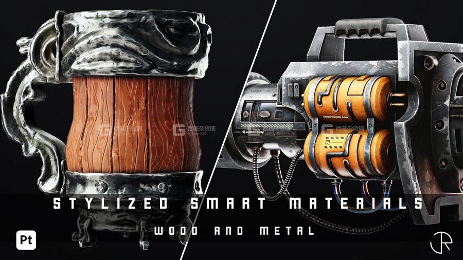 Substance木头钢铁材质预设 Artstation – Stylized Smart Materials Wood & Metal Vol.02_00001.jpg