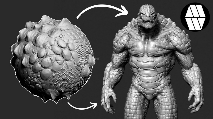 爬行动画皮肤深度贴图素材 25 Scale Alphas – Custom made Reptile Alphas to use in ZBrush_00007.jpg