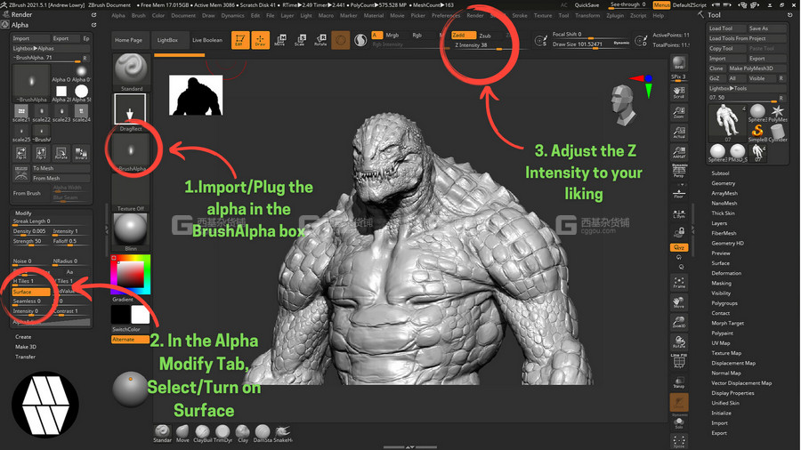 爬行动画皮肤深度贴图素材 25 Scale Alphas – Custom made Reptile Alphas to use in ZBrush_00001.jpg