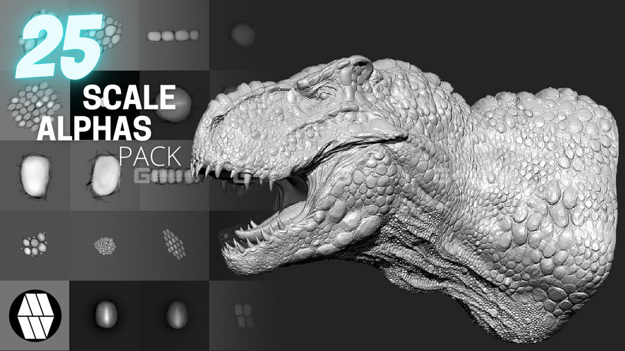 爬行动画皮肤深度贴图素材 25 Scale Alphas – Custom made Reptile Alphas to use in ZBrush_00008.jpg