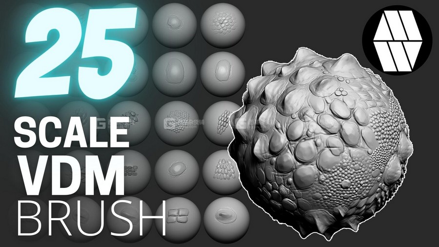 爬行动画皮肤深度贴图素材 25 Scale Alphas – Custom made Reptile Alphas to use in ZBrush_00003.jpg