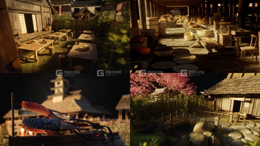 日本古风古代木屋房子道场建筑3D模型 Japanese ancient style wooden house and dojo architecture_001.jpg